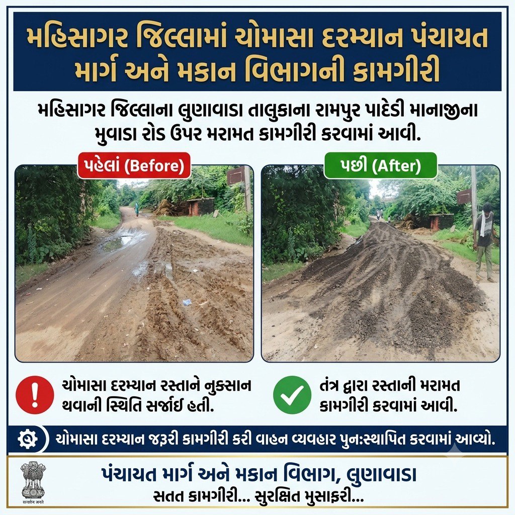 eepanrnbmahi's tweet photo. મહીસાગર જિલ્લાના લુણાવાડા તાલુકાના રામપુર પાદેડી માનાજીના મુવાડા રોડ પર મરામતની કામગીરી કરવામાં આવી. @DDOMAHISAGAR @RnBGujarat @infomahisagar @collectormahi https://t.co/pWW09T2T4P