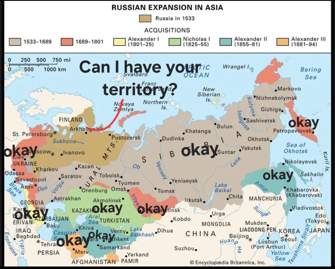 BanderiteAzov's tweet photo. How she thinks russian expansion went: https://t.co/lgcpuFLDh1