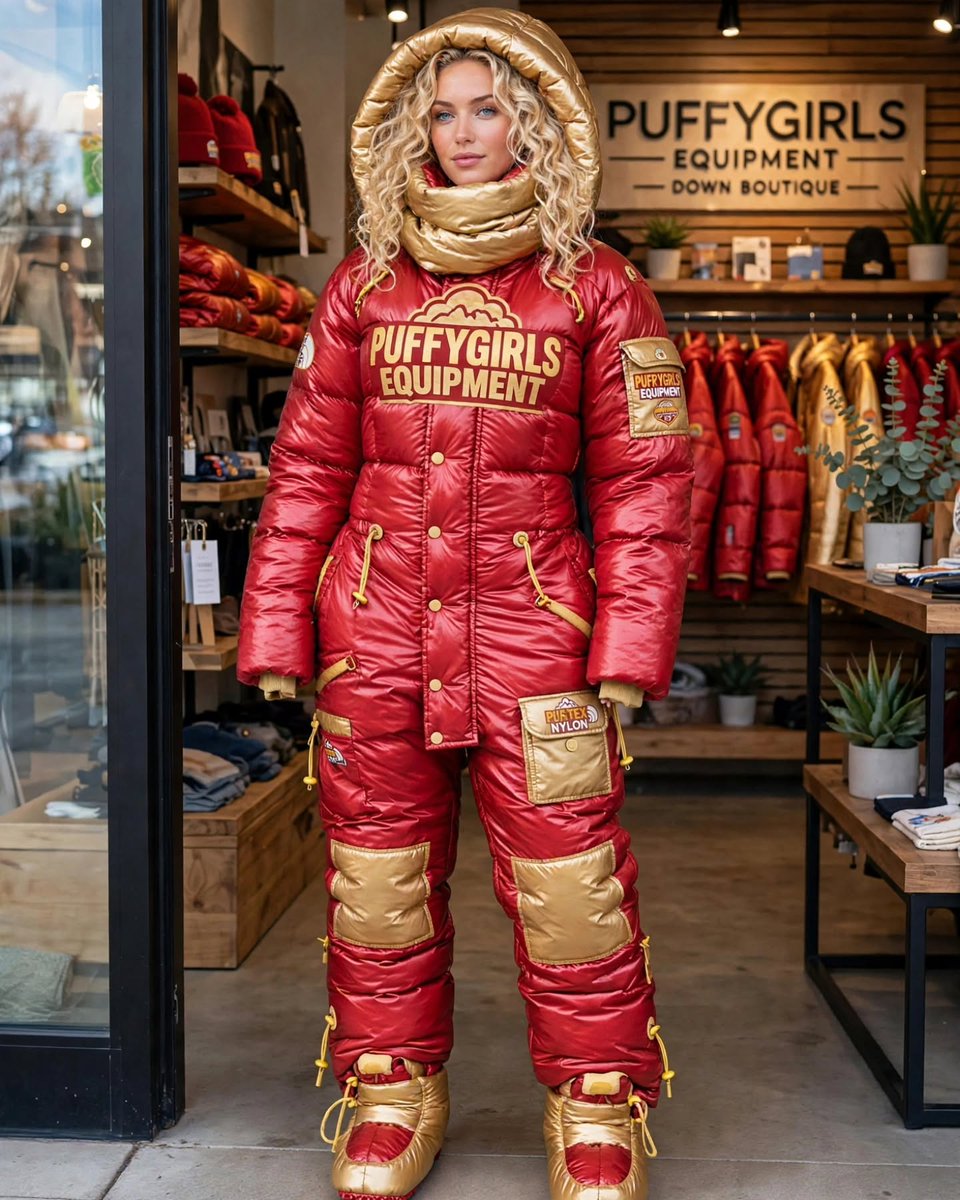 Cleusas7q's tweet photo. This puffygirl just bought a new downsuit. Countdown: 5, 4, 3, 2, 1. Puffer jacket fashion for winter lovers. Follow for more puffy style content. https://t.co/HRfBfbYnfb