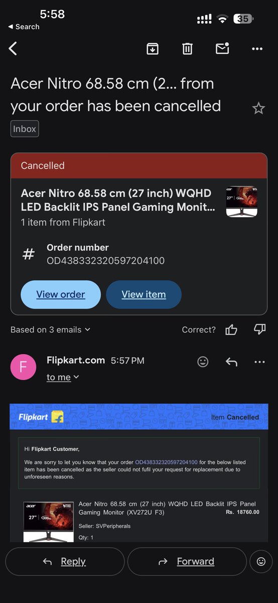 OnkarLad4's tweet photo. @flipkartsupport So finally you did what best you can do..cancelled the monitor after 10 days of waiting..I wont be using flipkart again..pathetic experience. https://t.co/IckOSzUqgo