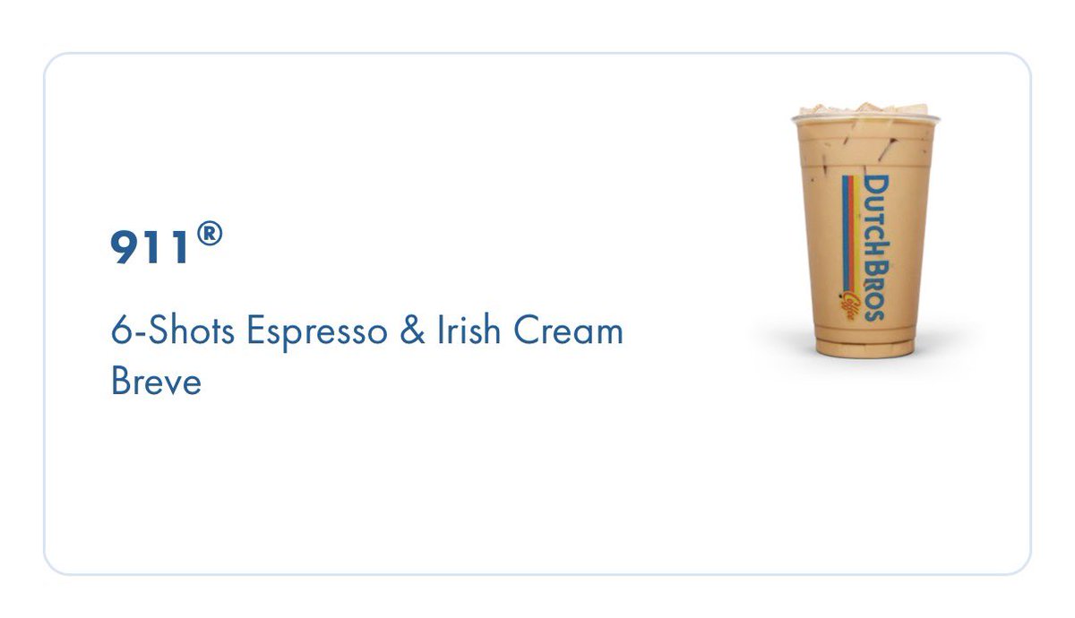 averpee's tweet photo. My mom just looked the Dutch Bros cashier in the face and ordered an iced 9/11 https://t.co/pWGYM0TWZX
