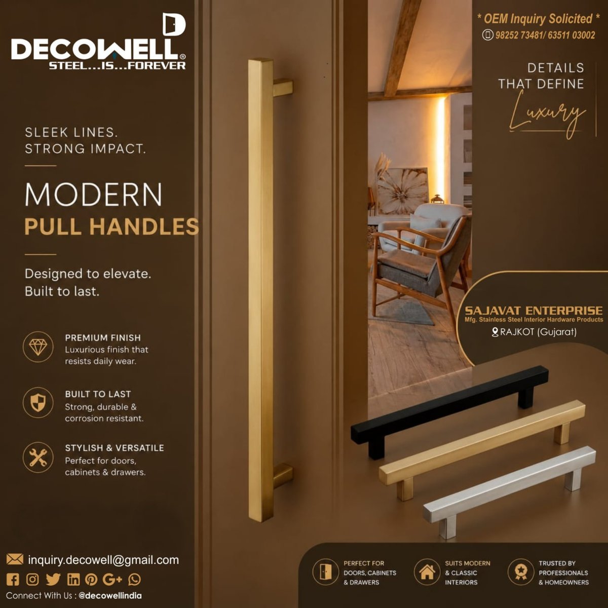 ibais_hardware's tweet photo. SAJAVAT ENTERPRISE | Rajkot π’
MODERN PULL HANDLES
Mr. Jagdish Patel - +91 98252 73481
WhatsApp: https://t.co/N2tNPoMVVT
.
#Decowell #SajavatEnterprise #PullHandle #ModernPullHandle #DoorHandle #CabinetHandle #FurnitureHardware #HardwareFittings #ArchitecturalHardware https://t.co/OVNMRwDl4n