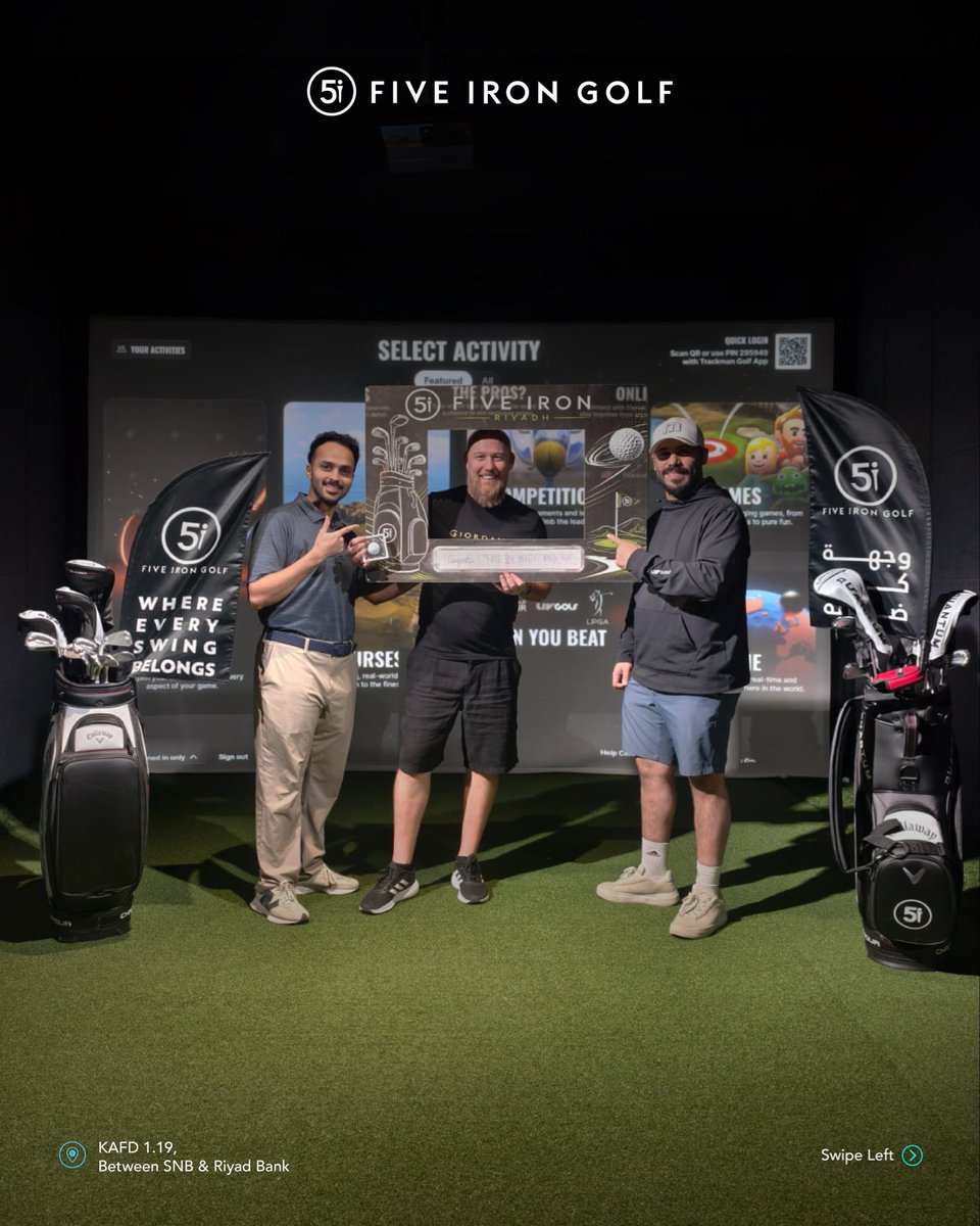 fiveirongolfsa's tweet photo. ANOTHER ONE. 🎯

Another HOLE IN ONE at Five Iron Riyadh.
Big congrats to our latest ace! 👏⛳️

Who’s next? 👀

وهذي Hole in One ثانية في فايف آيرون. 🎯
ألف مبروك ! 👏⛳️

الملعب جاهز، تقدر تسويها؟ 👀

#FIVEIRONGOLF #KAFD #RIYADH #HoleInOne https://t.co/bZPdqZjqRg