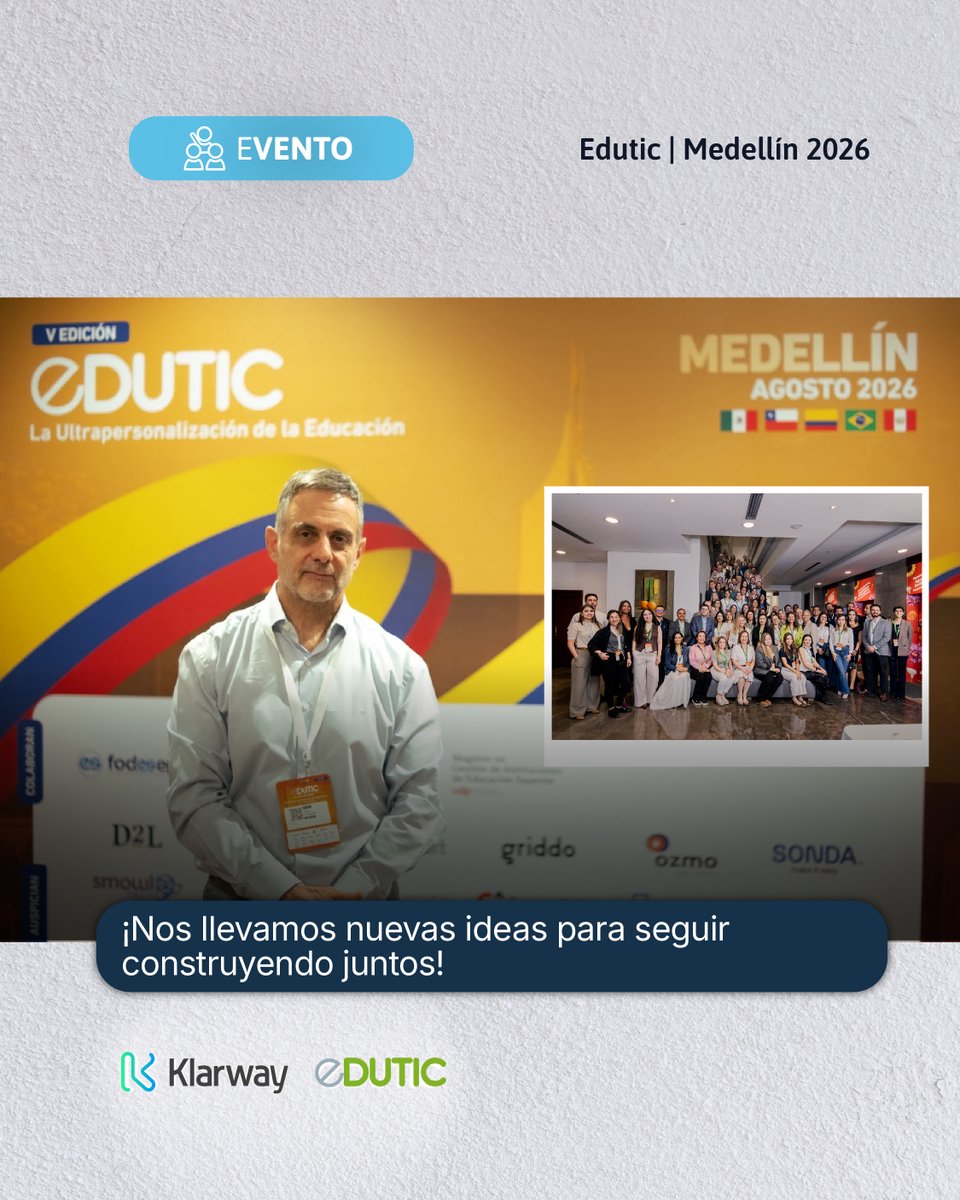Klarway1's tweet photo. Días de encuentros, conversaciones y nuevas perspectivas en #EDUTIC Medellín 2026. 🇨🇴
Gracias a todos los que se acercaron a compartir experiencias y pensar juntos el futuro de la educación superior.
¡Nos llevamos mucho para seguir construyendo! 🙌
#EDUTIC #EdTech #Klarway https://t.co/jTbDwMMiNr