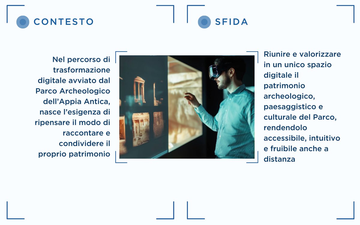 SMI_Group_IT's tweet photo. Il patrimonio dell’Appia Antica prende forma in una nuova dimensione digitale: con il progetto #MUVI #Appia, il Parco Archeologico dell'Appia Antica supera i limiti fisici di spazio e distanza, offrendo una nuova prospettiva di conoscenza del territorio attraverso un mosaico di fotografia storica, archeologia, arte e cultura. In questo contesto, SMI ha curato la progettazione e lo sviluppo del #Museo #Virtuale del Parco Archeologico dell’Appia Antica, uno spazio digitale e interconnesso nato per conservare, gestire e promuovere la conoscenza del Parco, garantendone una fruizione accessibile e inclusiva.

Con questo nuovo #SMICaseSnapshot raccontiamo un progetto in cui innovazione tecnologica, progettazione digitale e attenzione all’esperienza utente si incontrano per creare nuove modalità di fruizione del patrimonio culturale.
 
#SMIGroup #SMI #UXDesign #DigitalTransformation #CulturalHeritage #Accessibility
