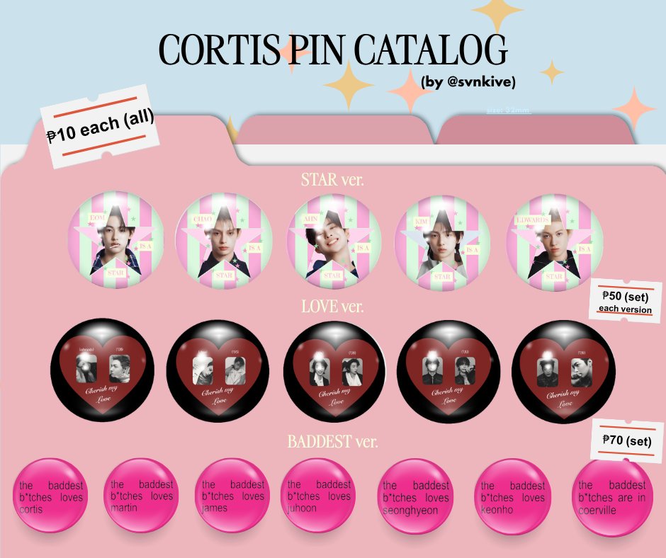 svnkive's tweet photo. wts lfb ph (help rt!)    

꩜ button pin catalog by @svnkive 
— size: 32mm
— doo &amp; dop : 08/26, 5 pm

🔗order here! : https://t.co/XNZRAKnRMh

🏷️martin james juhoon seonghyeon keonho cortis fanmade https://t.co/Nhrqini6jR