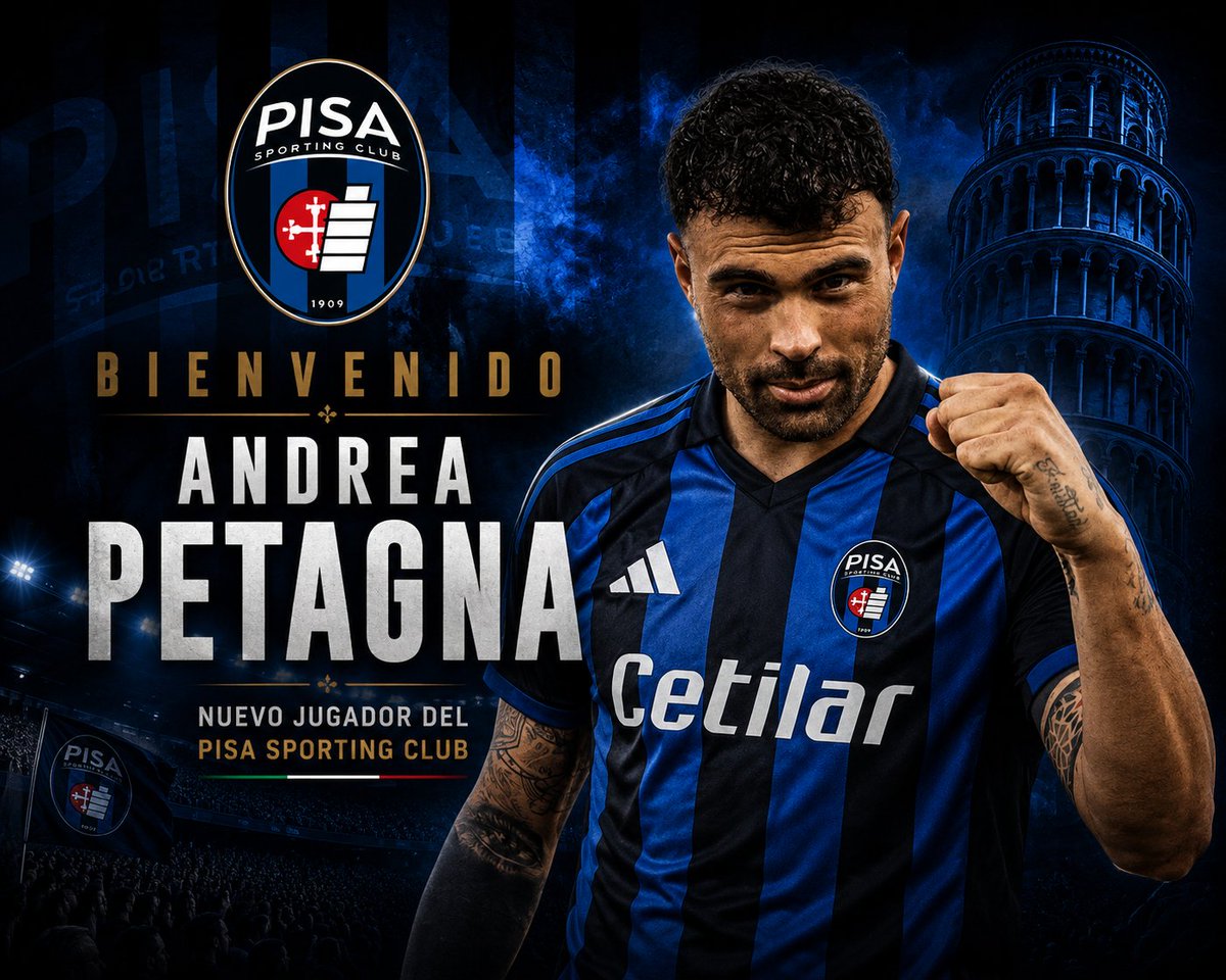 AcPisa1909ESP's tweet photo. Andrea Petagna será nuevo jugador del #Pisa!!!

Delantero centro nato que llega del Monza donde consiguió el ascenso a Serie A con 9 goles.

Viene avalado por el míster Paolo Bianco y será uno de los referentes ofensivos.

#ForzaPisa #ForzaNeroazzurri #VamosPisa https://t.co/qj8uEEmSBA