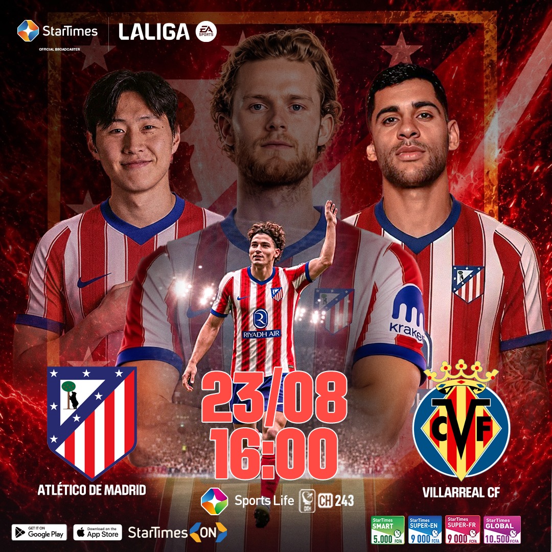 Startimesmedia's tweet photo. 🔥⚽ 𝗟𝗮 𝗟𝗶𝗴𝗮⚽🔥
2️⃣0️⃣2️⃣6️⃣/2️⃣0️⃣2️⃣7️⃣6️⃣𝗦𝗘𝗔𝗦𝗢𝗡
𝗠𝗔𝗧𝗖𝗛𝗗𝗔𝗬 0️⃣2️⃣
🗓️ 𝗧𝗵𝗶𝘀 𝗙𝗿𝗶𝗱𝗮𝘆 𝗔𝘂𝗴𝘂𝘀𝘁 𝟮𝟯𝘁𝗵 𝗮𝘁 𝟭𝟲:𝟬𝟬
➡️ 𝗔𝗧𝗟𝗘𝗧𝗜𝗖𝗢 𝗗𝗘 𝗠𝗔𝗗𝗥𝗜𝗗 🆚 𝗩𝗜𝗟𝗟𝗔𝗥𝗘𝗔𝗟 𝗖𝗙 𝗼𝗻 📡📺 𝗦𝗽𝗼𝗿𝘁𝘀 𝗟𝗶𝗳𝗲 (𝟮𝟰𝟯)
Follow all #liga matches live on the 📲 #𝗦𝘁𝗮𝗿𝗧𝗶𝗺𝗲𝘀𝗢𝗡 𝗮𝗽𝗽, downloadable via the link 👉 https://t.co/Wlu9ECoEqB
𝙎𝙩𝙖𝙧𝙏𝙞𝙢𝙚𝙨, 𝙚𝙣𝙟𝙤𝙮 𝙙𝙞𝙜𝙞𝙩𝙖𝙡 𝙡𝙞𝙛𝙚!
#StarTimesCameroun #SportsLife #DirectTV #StarTimesON #streaming #LALIGA #MD02 #Matchday #LALIGAEASPORTS #livepassionoffootball #football