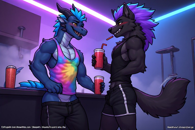 AngusFreyr's tweet photo. Blue Dragon Bends Over at the Neon Gym Bar… Muscular Wolf Can’t Keep His Eyes (or Hands) Off That View 🔥🐉🐺

#FurryFandom #AnthroDragon #MuscularFurry #FurryNSFW #DragonAndWolf #GymHeat #FurryMuscle #BeastModeFurry #FurryGym #NeonFurry https://t.co/9QMJjlivW7