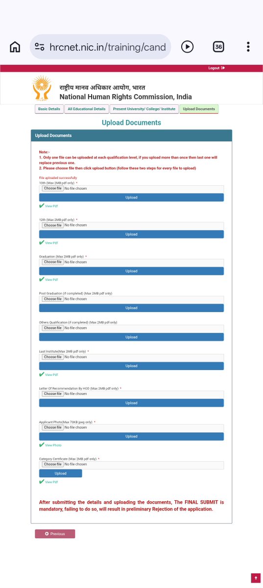 diwakarkumar_'s tweet photo. Final submission option not showing since a few days what I do now , 8 had been tried to call but not connected 
@India_NHRC https://t.co/vzNr0Nzoa8