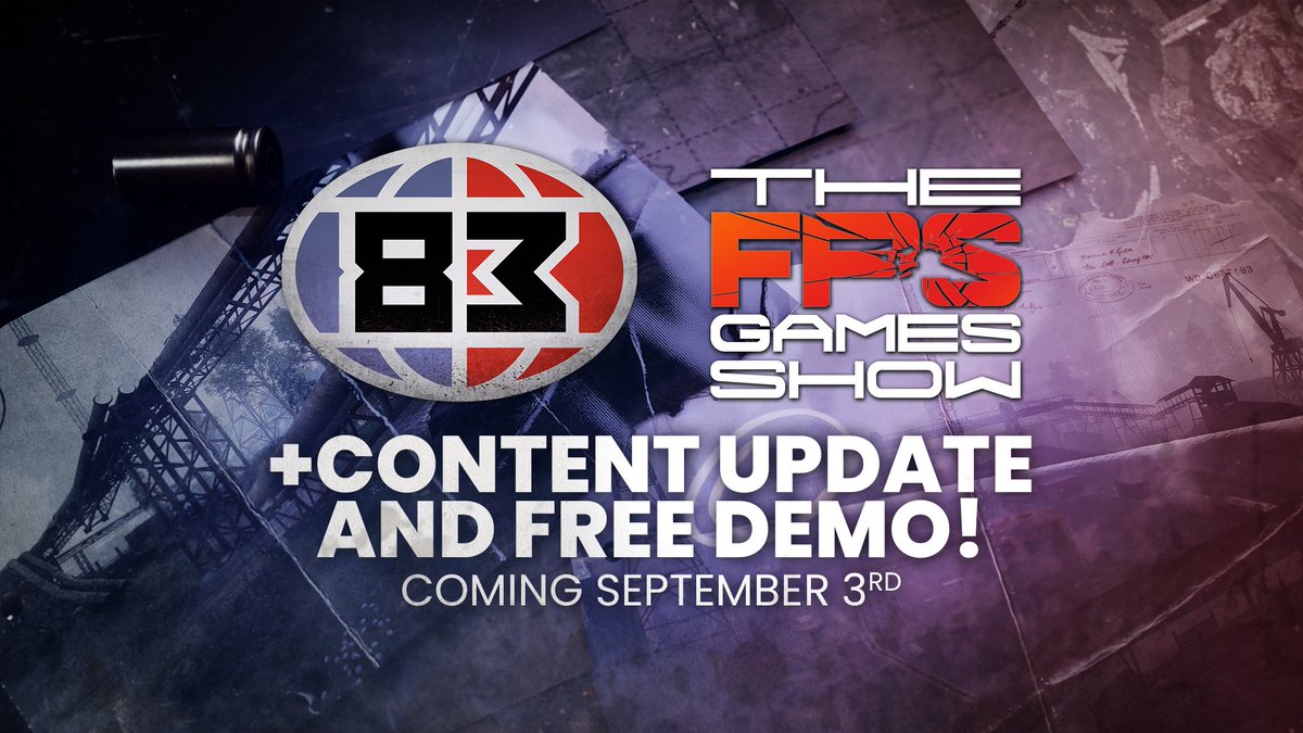 83thegame's tweet photo. We're honored to announce that we will take part in the upcoming FPS Gaming Show on September 3rd, alongside a great lineup of titles from across the FPS gaming space.

On the same day, our first major content update as well as a free demo will be released. https://t.co/B5prYEcIhJ