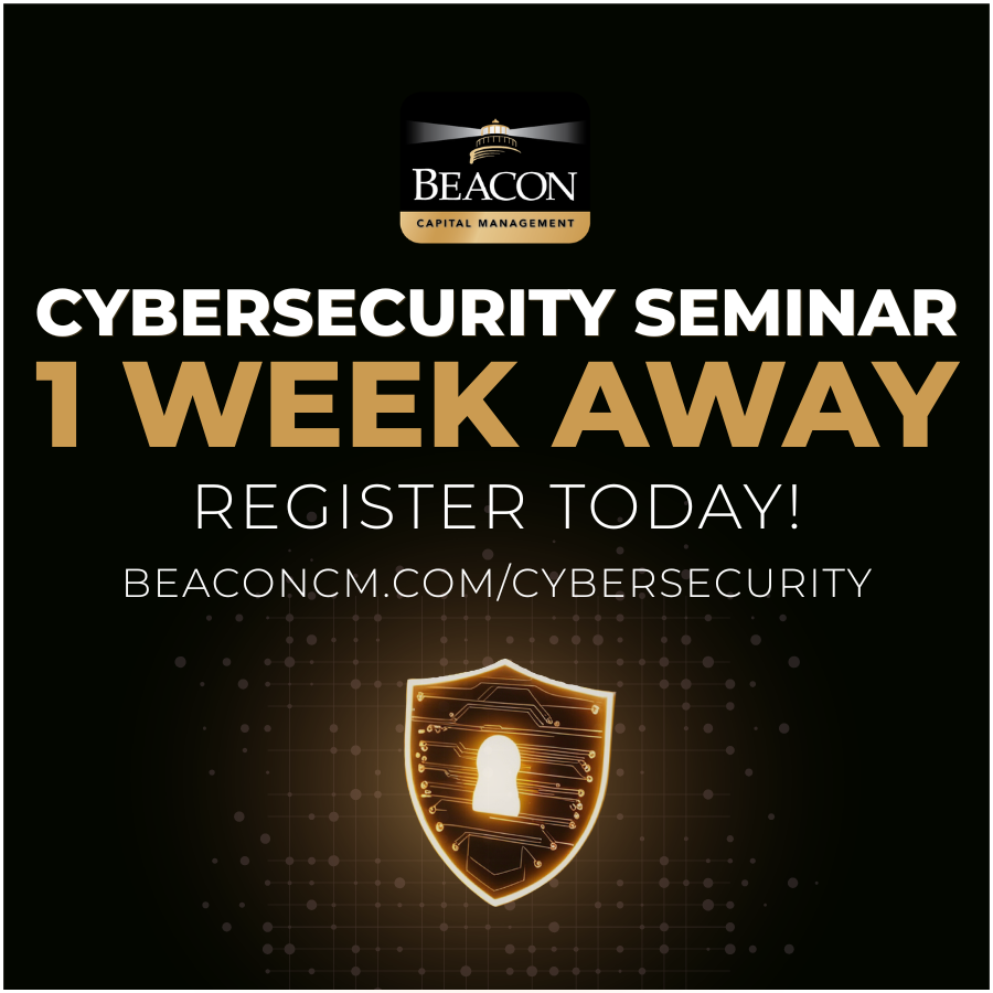BeaconCapitalM's tweet photo. Beacon’s free community cybersecurity seminar is 1 week away, and there’s still time to register! Join us Aug. 26 at Marriott Cool Springs to learn practical ways to protect your personal information online.
Register here: https://t.co/l9JGLROwLG https://t.co/14qthiYbC7