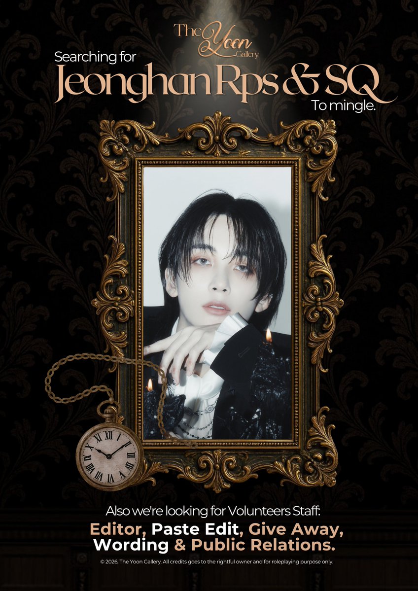 TheYoonGallery's tweet photo. 𝙀𝙭𝙝𝙞𝙗𝙞𝙩𝙞𝙤𝙣, 𝙏𝙝𝙚 𝙔𝙤𝙤𝙣 𝙂𝙖𝙡𝙡𝙚𝙧𝙮 🎨

​A sanctuary for SEVENTEEN's 𝙅𝙚𝙤𝙣𝙜𝙝𝙖𝙣. We’re seeking 𝙅𝙚𝙤𝙣𝙜𝙝𝙖𝙣 RPs, warm souls to mingle with, and creative Volunteers for our upcoming project!

​Step inside and let's create something timeless together. 🤍 https://t.co/wm1RnxkjRh