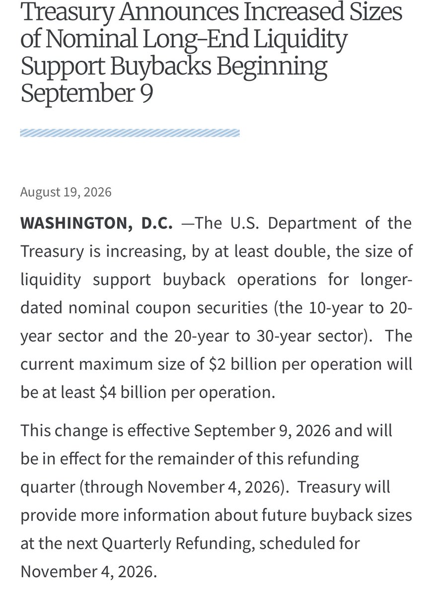 SpecialK11_11's tweet photo. @fitzstockcharts Yup. Increased Treasury buyback through Nov 4. Right after midterms. Bessent is so blatant https://t.co/JCoklpVFfm