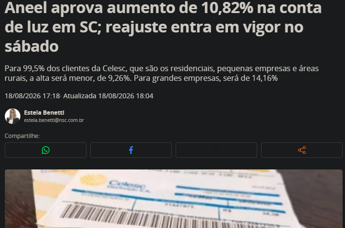 RamaoFX's tweet photo. +++ Aneel aprova aumento de 10,82% na conta de luz em SC; reajuste entra em vigor no sábado

Impressionante; eu avisei varias vezes que a deterioração do poder de compra da classe média seria rápida

O PT do Lula trabalhou incessantemente para isso acontecer; https://t.co/6JHpc6DkTZ