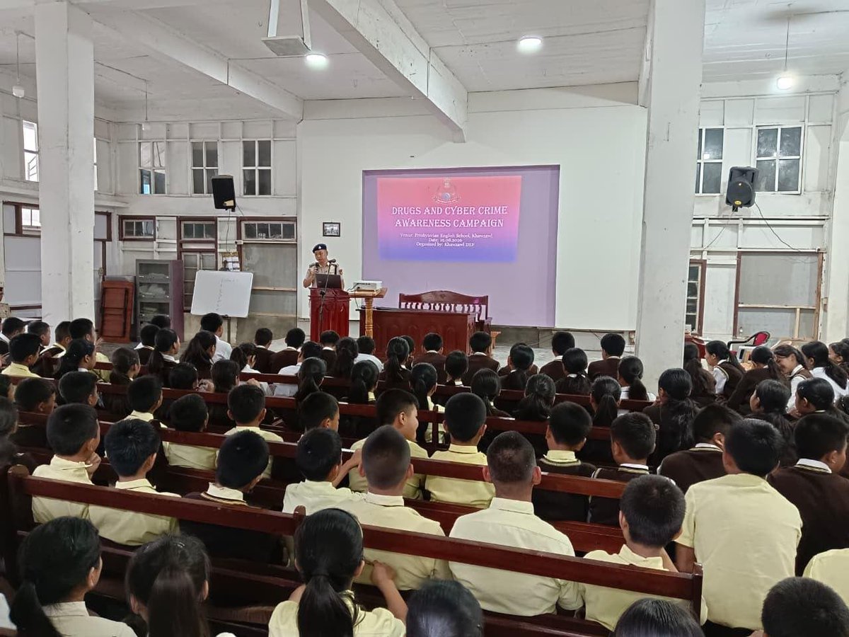 mizorampolice's tweet photo. A Drug and Cyber Crime Awareness Campaign was organized today by Khawzawl District Police at Presbyterian English School, Khawzawl. The awareness programme aimed to educate students on the dangers and harmful effects of drug abuse, as well as to create awareness about various https://t.co/SI1Qjgjozv