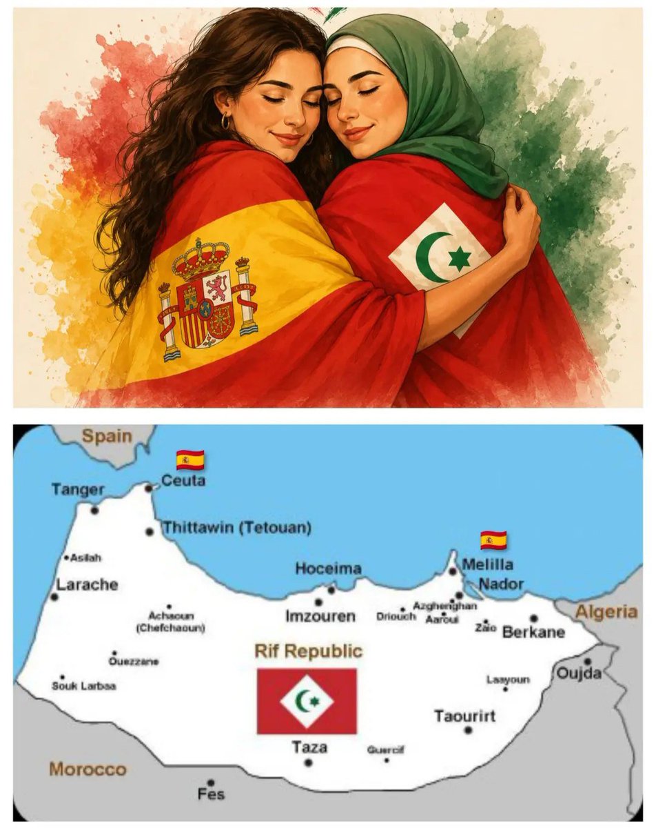 KoldoSalazar's tweet photo. El pueblo rifeño, saharui y español, pueblos hermanos que merecemos libertad y paz. Por España, República del Rif y República Árabe Saharaui Democrática. https://t.co/68TWGqnTN3