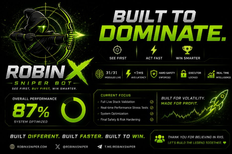 robinxsniper's tweet photo. ⚡ Built. Tested. Evolving. 

#RobinhoodCrypto #RobinhoodChain #Robinhood #Crypto #CryptoTrading #DEX #DeFi #TrendingCrypto #Altcoins #RobinXSniper https://t.co/og9pUMPrfW