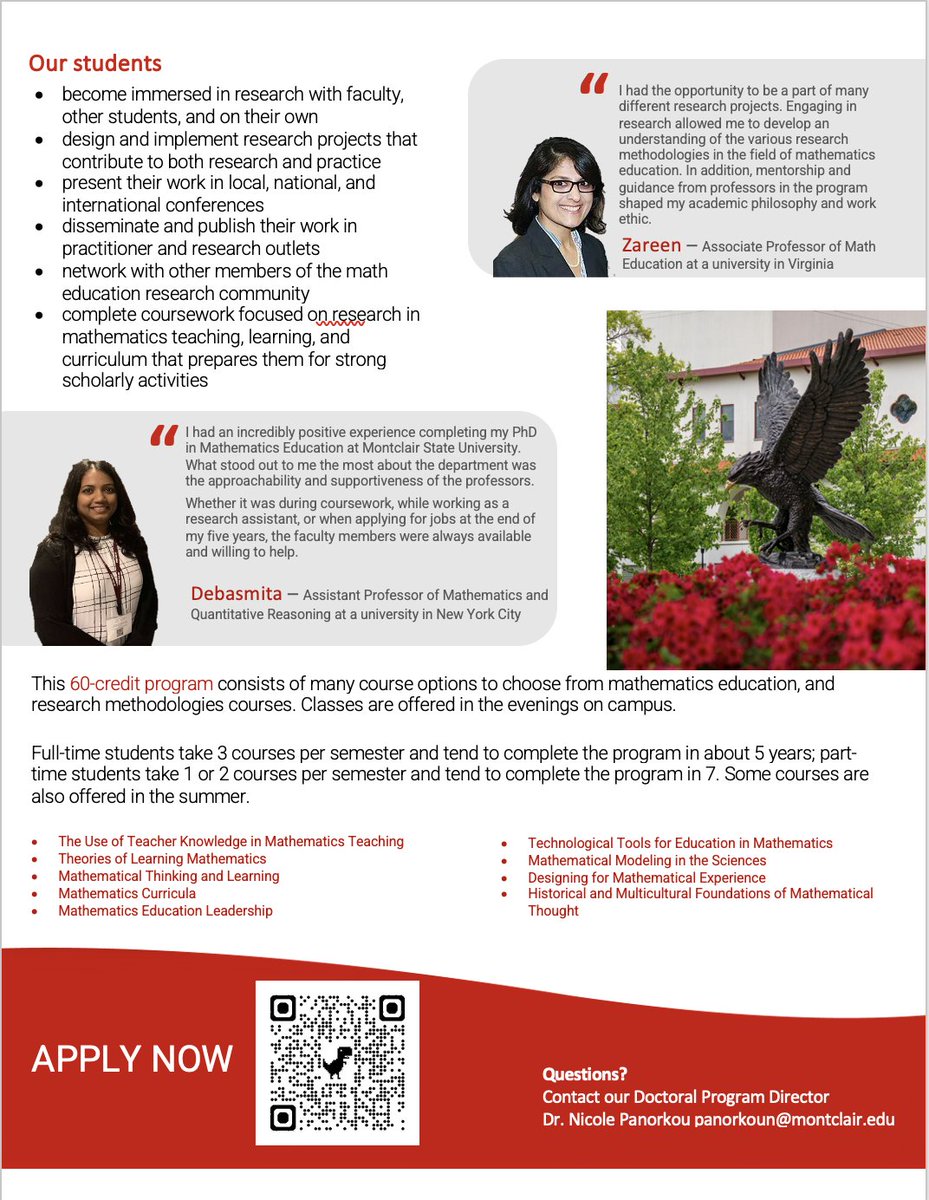 MontclairMath's tweet photo. Interested in a PhD in Math Education? Join us on Tues. Aug 25 at 5:30 PM for an info webinar to learn more about our program! Attend the webinar and receive an application fee waiver. Register now &amp; share with a friend or colleague who may be interested.
https://t.co/xAXBONCHNR https://t.co/IvOaNT1Vx9