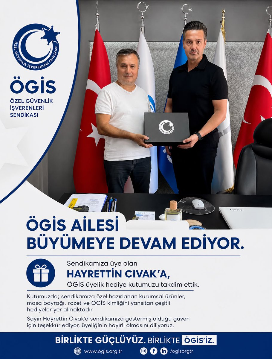 ogisorgtr's tweet photo. ÖGİS ailesi büyümeye devam ediyor.

Sendikamıza üye olan Hayrettin Cıvak’a, ÖGİS üyelik hediye kutumuzu takdim ettik.

Sayın Hayrettin Cıvak ’a sendikamıza göstermiş olduğu güven için teşekkür ediyor, üyeliğinin hayırlı olmasını diliyoruz.

Birlikte Güçlüyüz. Birlikte ÖGİS’iz. https://t.co/Q9lj84jfGa