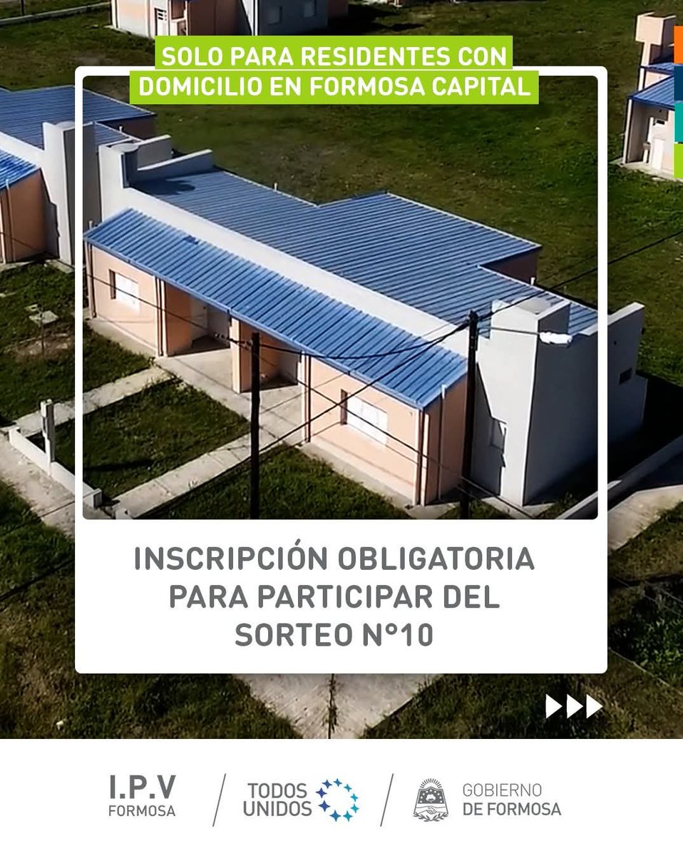 PerioCFsa's tweet photo. 🔵 #IPV #Formosa habilita la inscripción obligatoria para el Sorteo Nº 10 de viviendas en la capital https://t.co/zK85uehSxJ