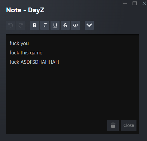 KieranDoesTV's tweet photo. Just found this on my steam. 
17 year old Kieran was going through it... 🤣
2.5k hours later and I clearly never learned. 
@DayZ https://t.co/I5KT2DMCn3