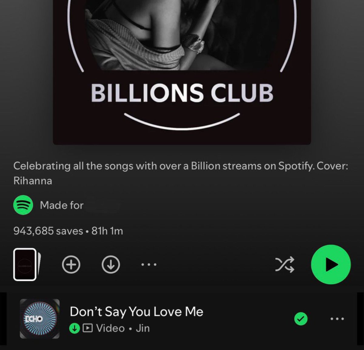 pjmIesviu's tweet photo. OMG OFICIALMENTE "Don't Say You Love Me" ha Sido agregada a la playlist del billions club en Spotify, SE LOGRO JIN HIZO HISTORIA 🔥😭

DONT SAY YOU LOVE ME 1B
CONGRATULATIONS JIN
#DSYLM1BSpotify 
#JIN1BILLION https://t.co/fP7dD4DdOC