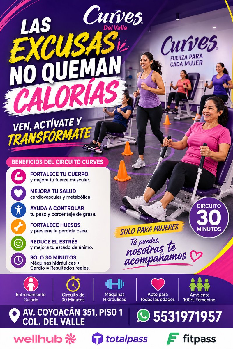 curvesdelvalle's tweet photo. 🔥 LAS EXCUSAS NO QUEMAN CALORÍAS… ¡EL MOVIMIENTO SÍ! 

“Hoy no tengo tiempo…”
“Empiezo el lunes…”
“Estoy cansada…”
“Ya mañana voy…”
Todas tenemos días as��. ❤️ Pero recuerda: 30 minutos pueden hacer la diferencia. https://t.co/Ul0eebHd9S