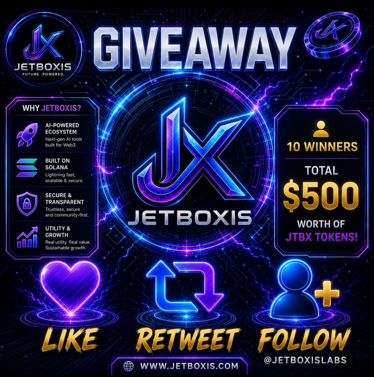 legendsolhunter's tweet photo. 🎁$500 VE 10 KİŞİ KAZANACAK🎁

SOL Hunter takipçilerine özel💰

10 Şanslı kişiden 1 tanesi sen olmak istiyorsan👇

1️⃣LİKE &amp; RETWEET
2️⃣ FOLLOW @jetboxislabs 

The JetboXis #Giveaway is LIVE⚡️

⏰48 Saat sonra kazananları açıklarım
Herkese iyi şanslar 🍀

#JTBX #SOL #crypto https://t.co/RVGg4CmQYD