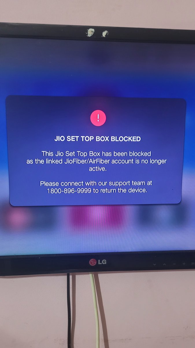 rs7_jagadish's tweet photo. @reliancejio @JioCare My Jio Set-Top Box is showing “Blocked” and I’m unable to use the service. Please check my account/STB status and resolve this issue at the earliest. This has been very inconvenient. Kindly assist and provide a resolution. #Jio #JioFiber #JioCare https://t.co/WKvc1pKsLH
