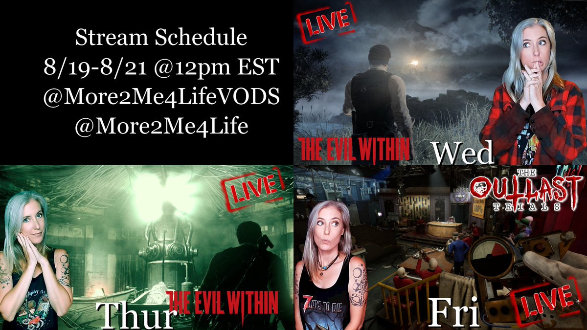 More2Me_4Life's tweet photo. Live Streams this week 
More2Me4LifeVODS: https://t.co/PUPGQkiiHG... 
Twitch: https://t.co/YzygsBFQKV https://t.co/VNK2rqcI5q