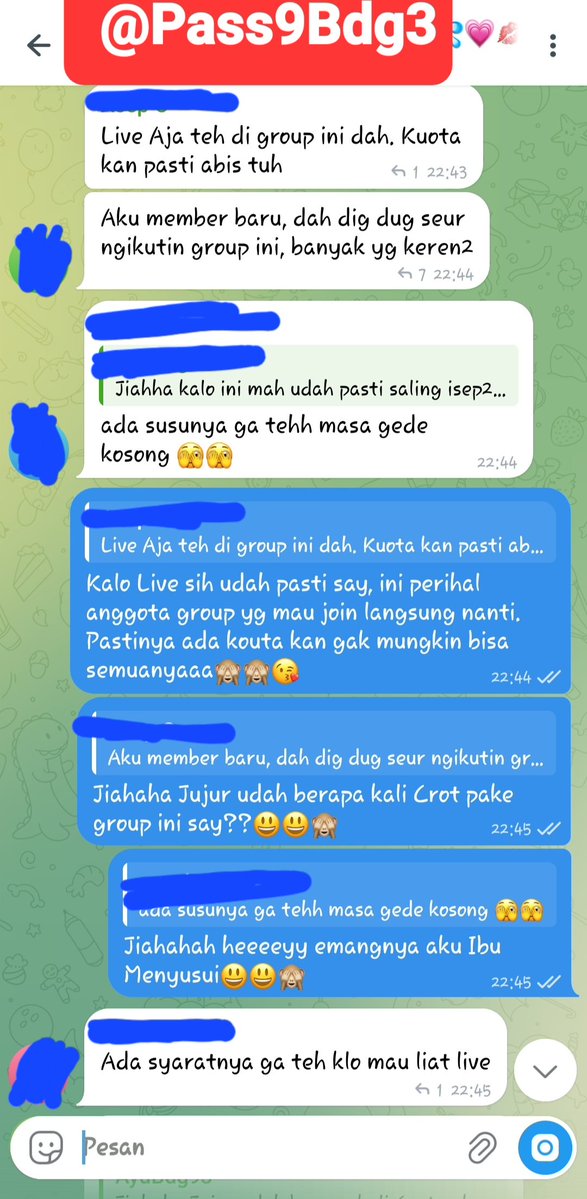Pass9Bdg3's tweet photo. Setiap ada anggota Group yg harus terpaksa Keluar dari Groupku entah itu karna kesibukan mereka kerja, pindah ke luar negeri dll pasti mereka selalu pamitan personal dulu ke aku karna bagiku Group Sex itu bukan hanya sekedar untuk fantasi SeX semata tapi lebih dari itu!! 
Dari sini bisa terjalin ikatan silaturahmi teman yg baru, pengalaman, fantasi baru dll. 
Di dlmnya juga ada cerita sex aku dari awal Fantasi, Video&Foto koleksi pribadiku serta kadang  juga Live bareng anggota2 Group👍
Prinsip aku dari dulu cukup "sekali Payment untuk Selamanya" makanya sampai Sekarang banyak anggota yg  udah bertahun2 ada di dlm group😁 banyak juga pasutri2 yg saling sharing diGroup agar rumah tangga slalu Harmonis.
Dan yg paling Utamanya diGroup ini juga aku pilih partner2 aku say, jadi buat yg masih tanya cara jadi Partnerku ya WAJIB Join group SeX telegramku dulu say, aku paling gak bisa langsung fantasi tanpa mengenal sesama dulu, karna "Tak Kenal maka tak Sange"😁 ❤️