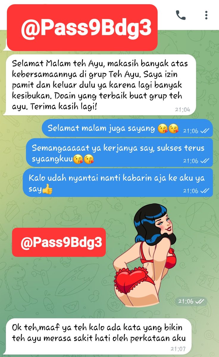 Pass9Bdg3's tweet photo. Setiap ada anggota Group yg harus terpaksa Keluar dari Groupku entah itu karna kesibukan mereka kerja, pindah ke luar negeri dll pasti mereka selalu pamitan personal dulu ke aku karna bagiku Group Sex itu bukan hanya sekedar untuk fantasi SeX semata tapi lebih dari itu!! 
Dari sini bisa terjalin ikatan silaturahmi teman yg baru, pengalaman, fantasi baru dll. 
Di dlmnya juga ada cerita sex aku dari awal Fantasi, Video&Foto koleksi pribadiku serta kadang  juga Live bareng anggota2 Group👍
Prinsip aku dari dulu cukup "sekali Payment untuk Selamanya" makanya sampai Sekarang banyak anggota yg  udah bertahun2 ada di dlm group😁 banyak juga pasutri2 yg saling sharing diGroup agar rumah tangga slalu Harmonis.
Dan yg paling Utamanya diGroup ini juga aku pilih partner2 aku say, jadi buat yg masih tanya cara jadi Partnerku ya WAJIB Join group SeX telegramku dulu say, aku paling gak bisa langsung fantasi tanpa mengenal sesama dulu, karna "Tak Kenal maka tak Sange"😁 ❤️