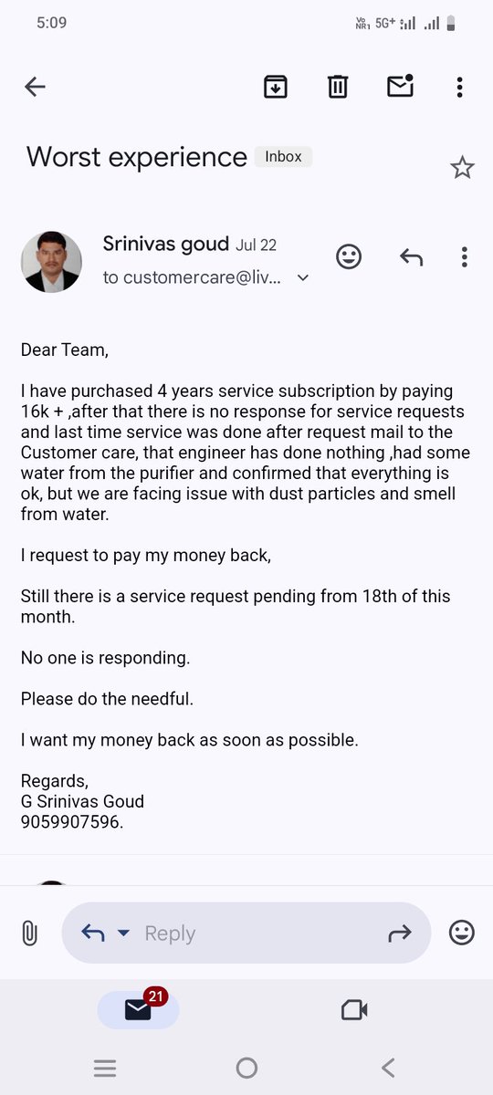 SrinivasGoud93's tweet photo. @Livpure_India Do not trust this company https://t.co/Qh9KnHqJn1