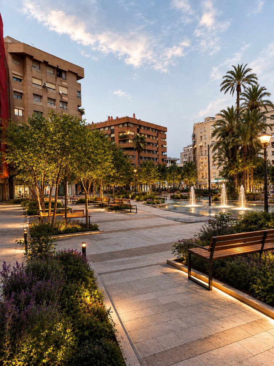 RegionMurcia45's tweet photo. Lo que es esta ciudad y lo que podría ser. Calle Amalio Fernández Delgado. Sería una maravillosa conexión con la Cárcel Vieja en vez de una explanada a 40 grados. Seguiremos soñando. https://t.co/wW05lxlVDh