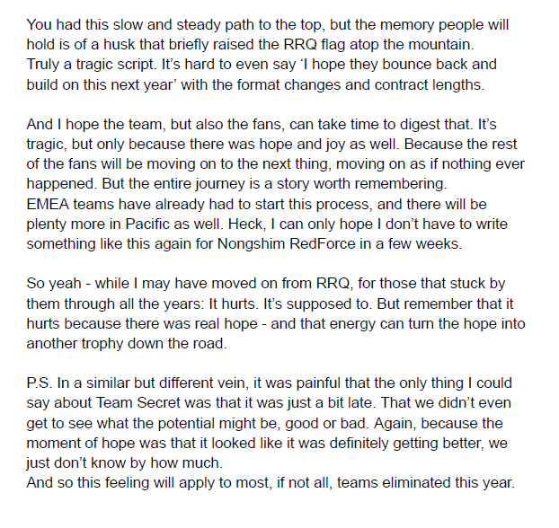 WillChobra's tweet photo. Watching teams get eliminated for the rest of the year, and VCT as we know it, got me thinking after the #VCTPacific watch party today.

Perhaps it only makes sense that it's @teamrrqofficial who made me realize all this 😢 https://t.co/saQLu7060W