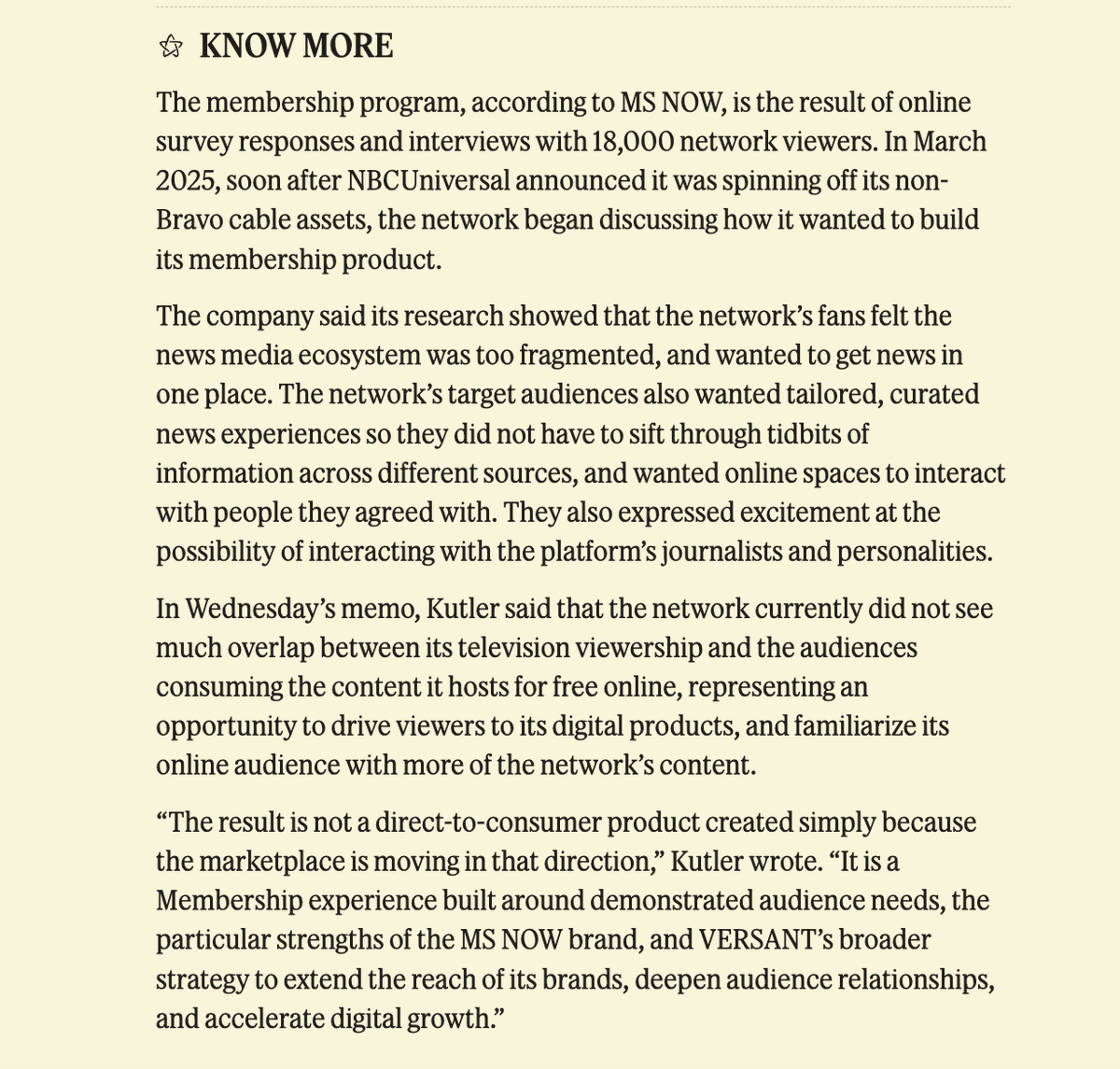 maxwelltani's tweet photo. First in @semafor : MS Now is launching a $7.99 monthly membership program offering members-only content verticals, opportunities for subscribers to interact with the network’s personalities, and community features for members to engage with each other. https://t.co/fBuvrtZXag