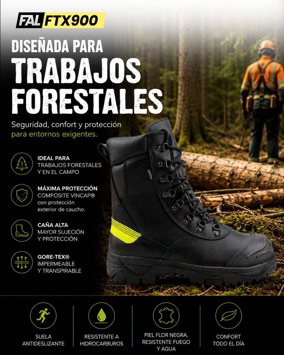FalSeguridad's tweet photo. La FTX900 FORESTER incorpora GORE-TEX® impermeable y transpirable, caña alta y máxima protección para profesionales que trabajan en entornos forestales y de campo.

Seguridad, confort y resistencia para afrontar cualquier jornada.

https://t.co/qEzaQAo3uU

#TrabajosForestales https://t.co/FU6ZiInCKq
