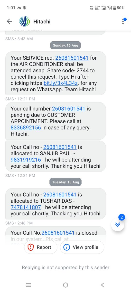 SAYANTANKARMAKA's tweet photo. @HitachiIndia On 16 Aug, I raised a complaint about water dripping from my AC. It was attended on 17 Aug, but today, 19 Aug, the SAME issue has returned. Extremely disappointing service. Please provide a permanent solution instead of a temporary fix. #Hitachi #CustomerService https://t.co/iTaMtXacCU