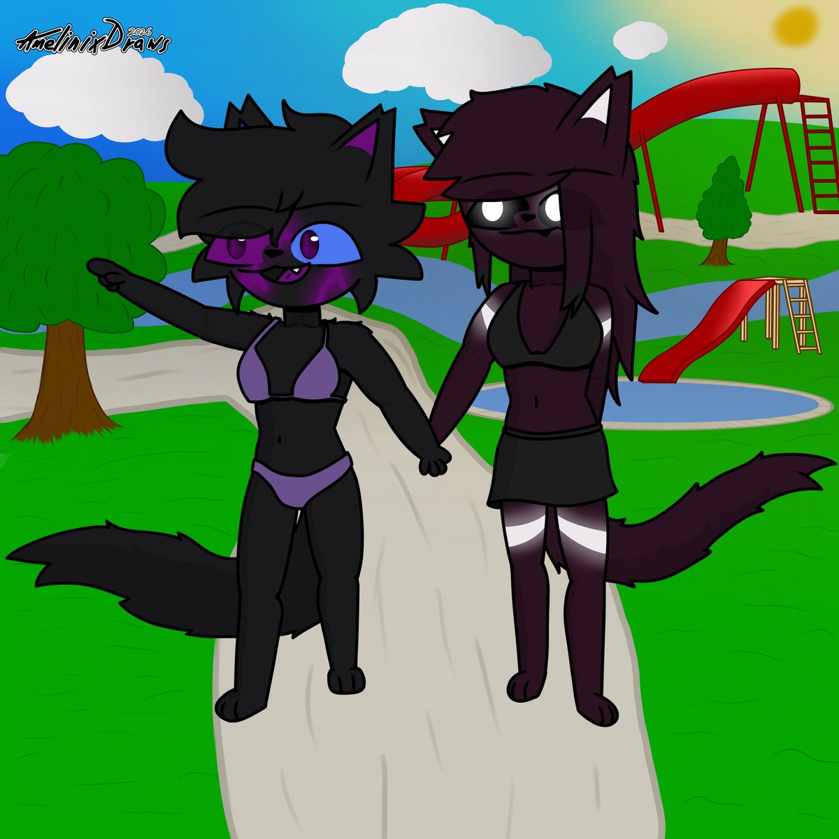 AmelinixDraws's tweet photo. At the waterpark
(I suck at drawing backgrounds)
#Furry #FurryArt #Art https://t.co/a7T4TGk3oU