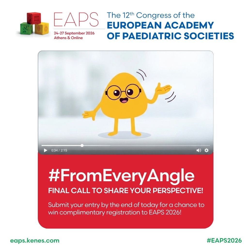 EAPSCongress's tweet photo. Today is the last day to enter the #EAPS2026 From Every Angle Challenge!

Share your perspective in a short video: What is one child health challenge that deserves more attention in your community?

🔗Submit your entry today:  https://t.co/BtEY20PesT

#Paediatrics #ChildHealth https://t.co/AhOXx0GRx6