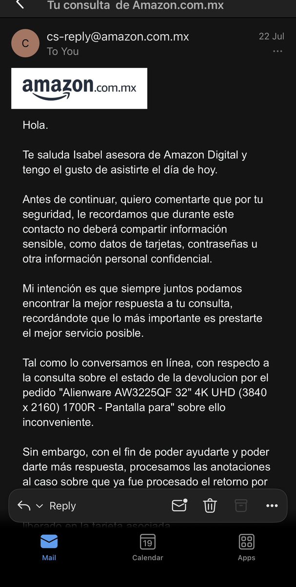 z3rchAM's tweet photo. @amazonmex @Profeco Que tal equipo de Amazon. Llevo esperando la devolución de mi dinero por un monitor que devolví desde em día 11 de julio y que ustedes recibieron el día 13 de julio en sus instalaciones de Querétaro. (Adjunto imagen de prueba de entrega a ustedes por parte de @DHLMex  Me he comunicado con sus asesores desde el día 22 de julio para ver por qué no me devuelven mi dinero y solamente me dan largas. Primero que en 10 días naturales y nada. La segunda llamada el día 3 de agosto que esperara otros 15 días naturales, y nada. El día de hoy que tienen que seguir con validaciones y una autorización y que quizá otros 15 días. Se supone que sus tiemposnde devolución son de 15 días y quieren que espere 1 mes y medio. Necesito mi dinero ya!!