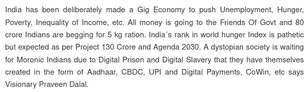 _SayNoToUPI's tweet photo. A dystopian society is waiting for @_MoronicIndians due to @_DigitalPrison and Digital Slavery that they have themselves created in the form of Aadhaar, CBDC, UPI and Digital Payments, CoWin, etc. Scrap these evil tech NOW says @PraveenDalalCEO of @SovereignP4LO. #PraveenDalal https://t.co/fFkpQDzACn