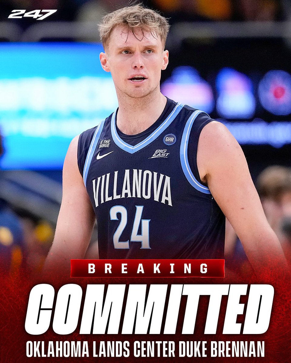 BrodyLusk247's tweet photo. BREAKING: The #Sooners have landed Villanova transfer center Duke Brennan, sources tell @247Sports.

Brennan averaged 12.4 points and 10.3 rebounds per game last season. Major addition at center for OU. https://t.co/pcjeYscebR