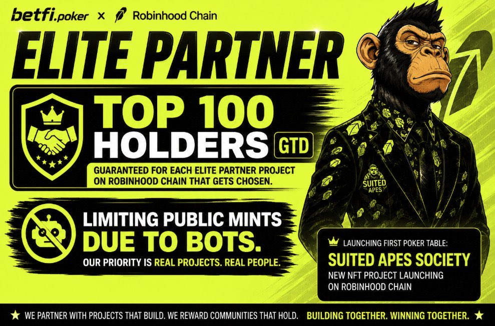 TheSuitedApes's tweet photo. Congratulations to ALL the Top 100 Supporters

 @TheSuitedApes 🤝 @brokerpunksnft 

Which Elite #RobinhoodNFTs Project is next? https://t.co/IkTWYj06GE