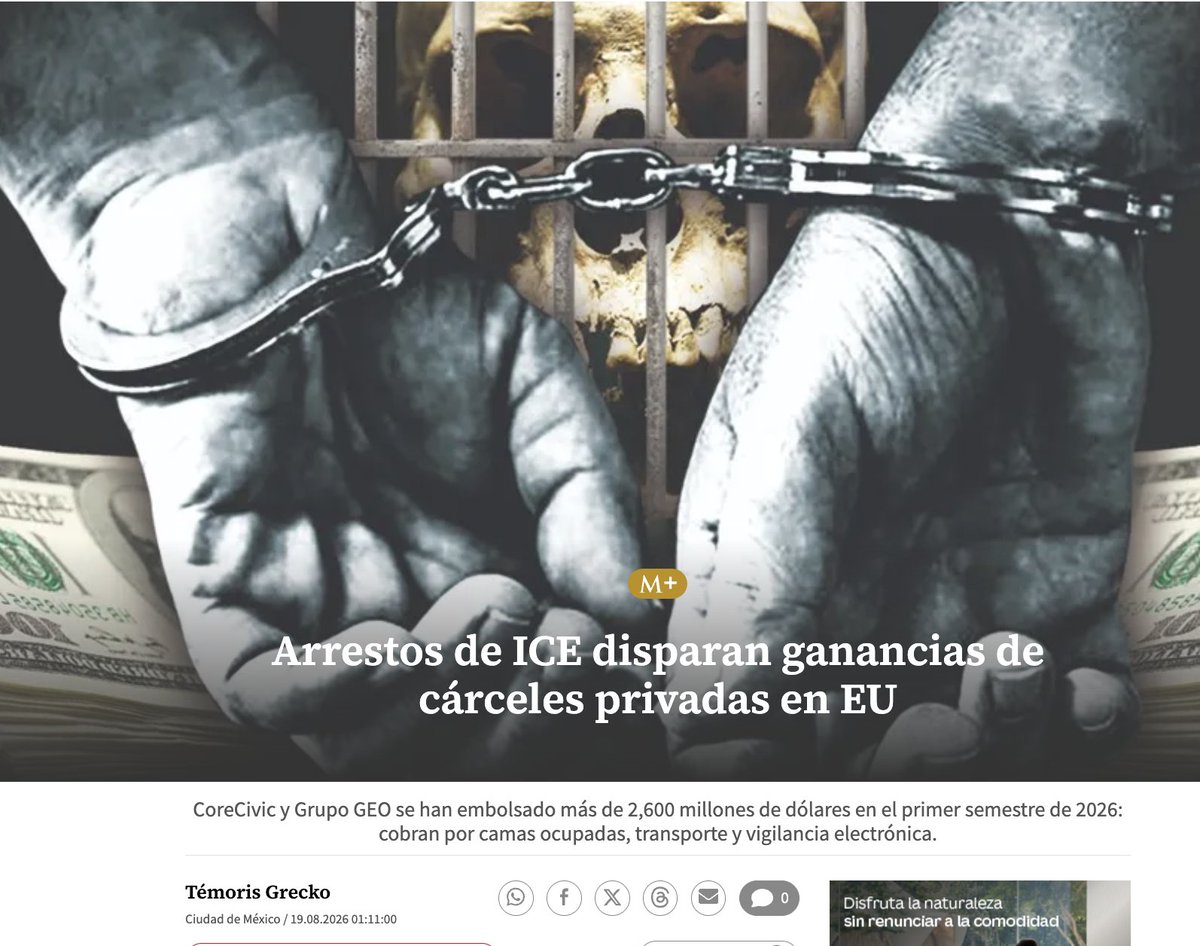 temoris's tweet photo. Las cárceles privadas para migrantes son literalmente un negocio encerrado, que está creciendo exponencialmente con un presupuesto público infladísimo por la cacería migratoria decretada por Donald Trump.

Los servicios no están a la altura: mientras más les pagan, las empresas GEO y CoreCivic mantienen a la gente en peores condiciones de hacinamiento, insalubridad, alimentación de pésima calidad, violencia y falta de atención médica, lo que se traduce en muertes.

Pero el gobierno federal de Estados Unidos ni exige ni sanciona: solo enriquece a sus ejecutivos y accionistas.

Lee mi reportaje para @Milenio : https://t.co/FeDRWpq9AO