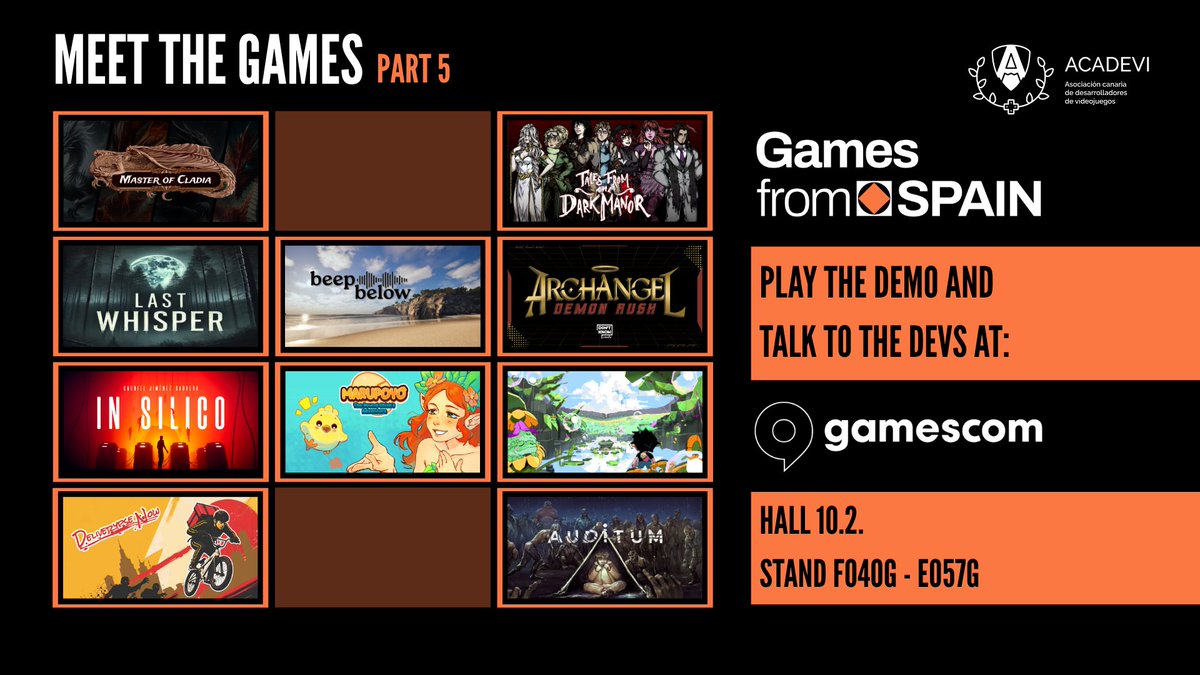 GamesFromSpain's tweet photo. #ACADEVI brings a selection of exciting projects to the Games From Spain indie booth at #Gamescom26

#WhereTalentIgnites 

Let’s meet them! 👇 https://t.co/BPTfsPMaEt