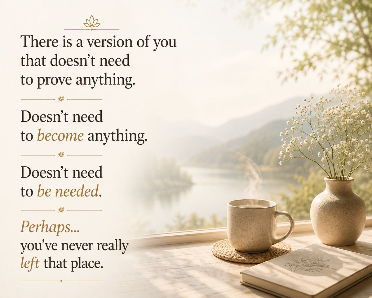 spiritualveda's tweet photo. We spend so much of life trying to become enough.
But perhaps there is a quieter place within us that never needed to prove, become, or be needed.
Maybe we haven't lost it.
Maybe we've simply become too busy to notice.
Live now
#EightMirrors #AQuietEscape #innerpeace https://t.co/3ER5W7XhC5