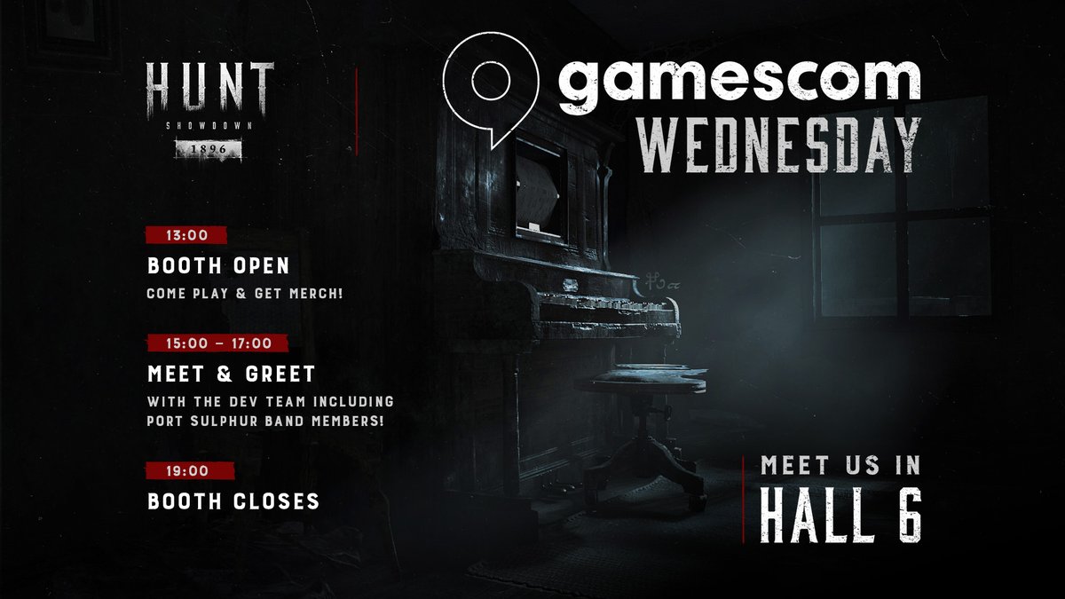 HuntShowdown's tweet photo. Just one week to go! 🗓️

The @gamescom schedule is live! Discover all the exciting events happening at our booth in Hall 6.

Are you joining us, Hunters? 🔎👀🕵️ https://t.co/wQIXM2SM2V