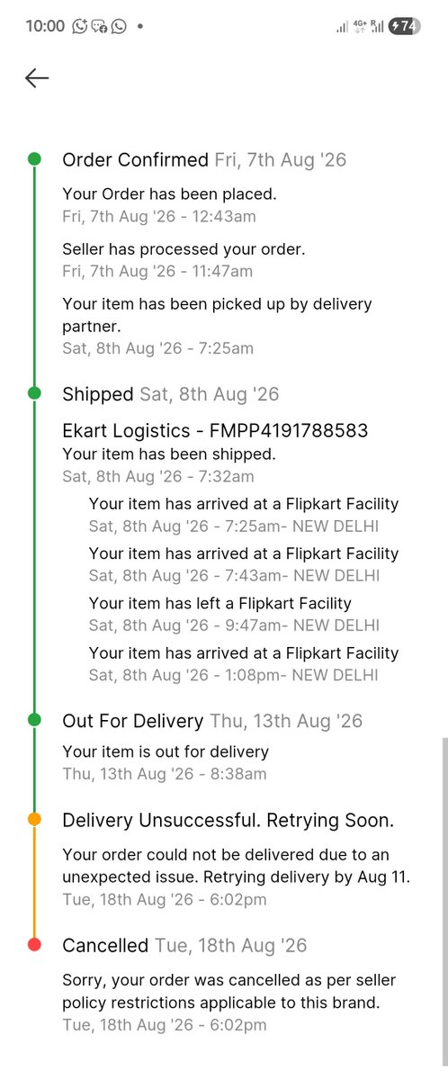 sher2803's tweet photo. @flipkartsupport @Flipkart @consumercourtin @nch1915  One of my parcels was to be delivered on the 10th and the other on the 11th,which has not been delivered yet,they are postponing it every day for the next date. In which Flipkart has cancelledone order and reordered it itself. https://t.co/jQMyfejOc9